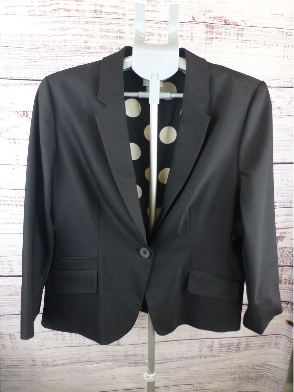 Chico's Women's Black Blazer Jacket Size 2 Polka Dot Lined Single Button J5